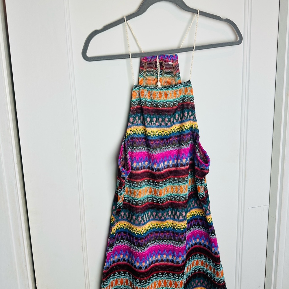 Colorful Patterned Halter Dress with Fringe - Picture 2 of 4
